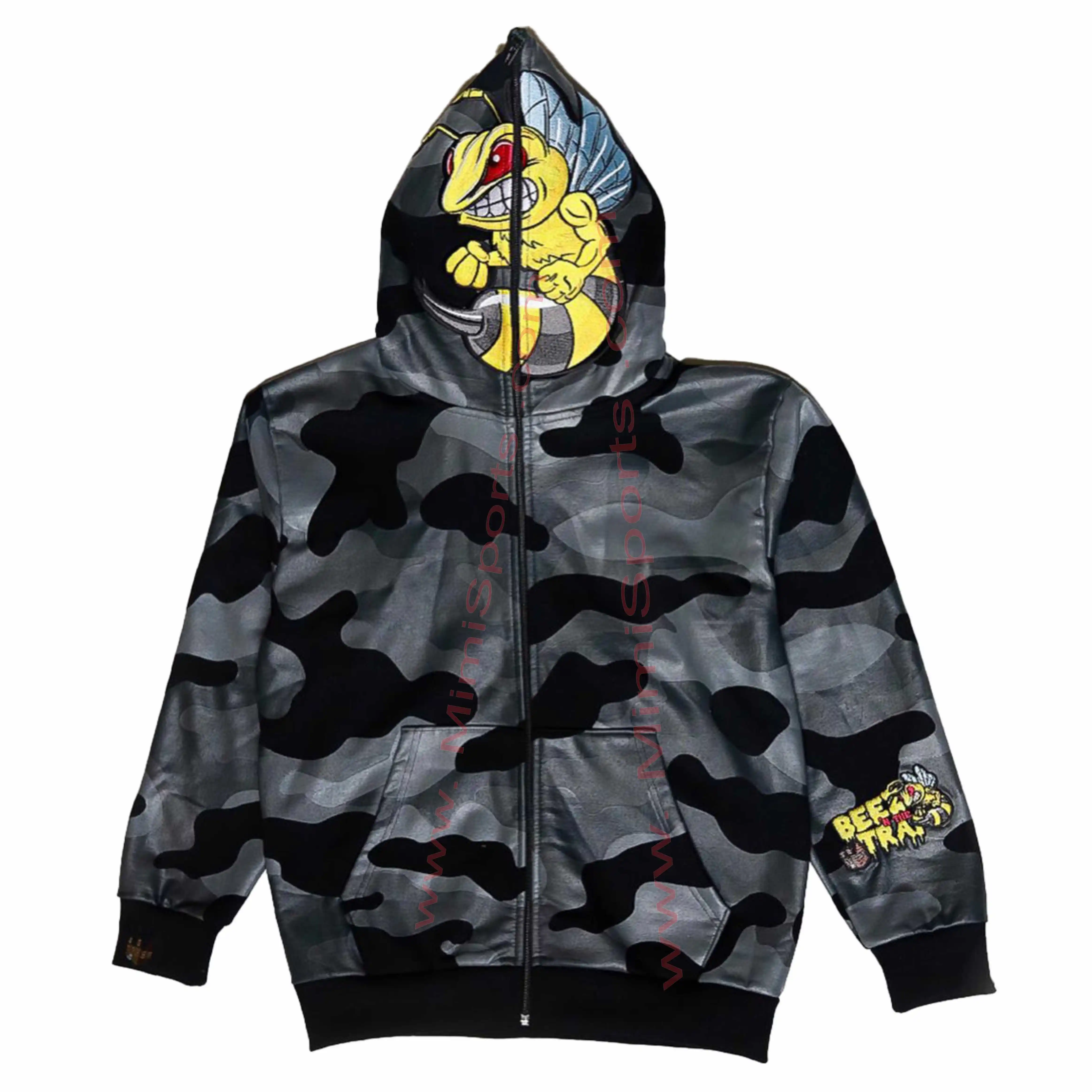 Sublimation Camo Printed Full Face Zipup Hoodie with High Quality Bee Embroidery with Low Price and Low MOQ - 2022