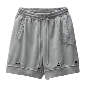 Pantalones Cortos de Hombre Personalizados con Cordón, Tejidos, con Efecto Desgastado, Cómodos, Elásticos, de Algodón y Felpa, con Bolsillos, Talla 6XL, Lisos - Product Image 1