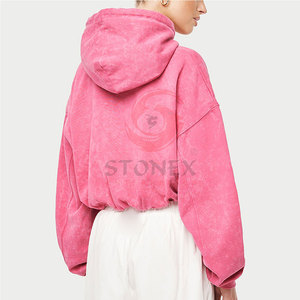 Sweats à capuche en molleton pour femmes, personnalisés, imprimés tie-dye, délavés à l'acide, tissu en coton 460 g/m², coupe courte, écologiques, logos OEM - Product Image 4