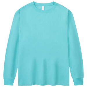 2025 nueva moda bordado personalizado 230gsm algodón pesado camisa en blanco cuello redondo manga larga Color sólido camiseta para hombres - Product Image 1