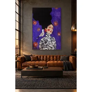Impresión en lienzo de Fida Woman con gaviota y estrella de mar en una noche púrpura - Product Image 2