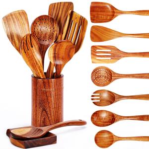 Brown Wood Salad Server Set with 2 Turners Sustainable Handmade Utensils Small Size Freezer Safe - Product Image 3