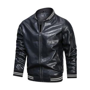 Vestes bomber en cuir PU 100% de haute qualité, style hip hop, avec patchs brodés, baseball, varsity, moto, pour hommes - Product Image 6