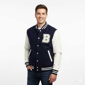 Veste universitaire unie tendance, étiquette tissée personnalisée, veste de baseball bomber, coque en polyester, vêtements décontractés pour hommes - Product Image 1