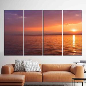 Toile imprimée avec vue sur l'océan au coucher du soleil : élégante décoration murale sur le thème de la mer, lot de 4 toiles - Product Image 1