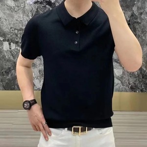 Jersey elegante para hombre con cuello abatible para camisas para Primavera Verano moda Casual suelto sólido secado rápido manga corta - Product Image 3