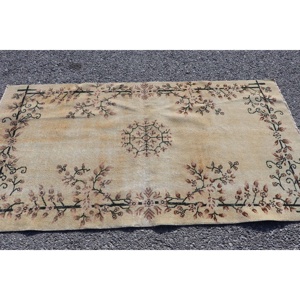 พรมลายดอกไม้สีน้ำตาลสไตล์วินเทจ ขนาด 3.5x6.4 ฟุต ทำจากขนสัตว์ - Product Image 3