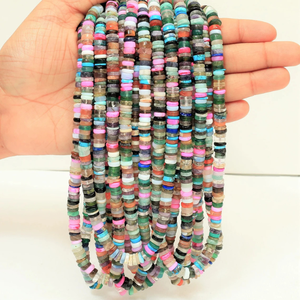 Perles Heishi en pierres précieuses naturelles multicolores, forme de pneu lisse, 4-7 mm, qualité AAA, mélange de pierres, forme de roue, pour bijoux - Product Image 2