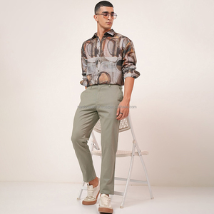 Nardon Apparel, venta al por mayor, pantalones informales de lona ligeros ajustados para hombre, secado rápido, Parte delantera plana, cintura media, cordón, servicio OEM - Product Image 1