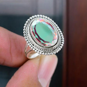 Bague en quartz Aura Ange de créateur, argent sterling 925, forme ovale 10x14mm, bijou bohème, pierre précieuse, pour femmes, anniversaires - Product Image 1