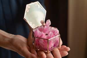 Boîte à bijoux en verre de forme hexagonale personnalisée avec cadre en métal fini parfait pour stocker des bagues, des colliers et des accessoires fins - Product Image 4