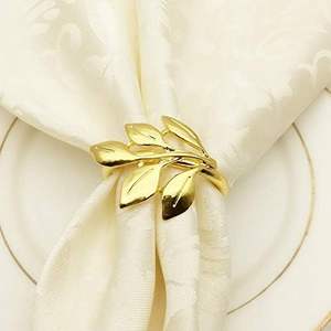 Fabricant de décoration de mariage prix de gros serviettes boucle or rond de serviette métal derniers anneaux de serviette feuille - Product Image 4