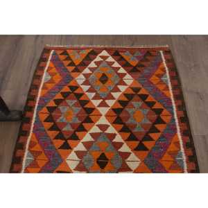 Tapis Kilim vintage 3,2x10,9 pi (99x332 cm), tapis turc orange à imprimé animal - Product Image 4