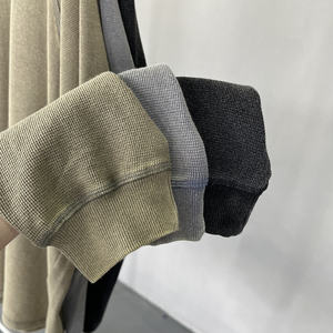 Wholesale High-quality Knit Long Sleeve <b>T</b>-<b>shirt</b> Heavyweight Oversized Vintage Acid Wash Thick Waffle <b>Men's</b> Hoodies Sweatshirts - Product Image 5