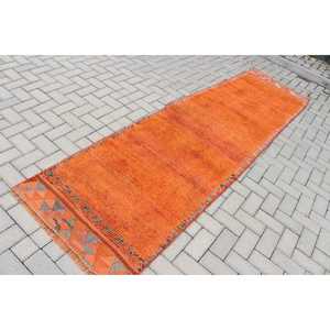Tapis turc, tapis vintage 2,8x10,4 pieds, tapis en laine Herki orange - Product Image 2