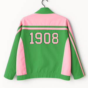 Alpha Kapa Alpha Chaqueta de carreras de sarga de algodón de alta calidad para mujer AKA Zipper Varsity Racer Jacket para otoño - Product Image 2