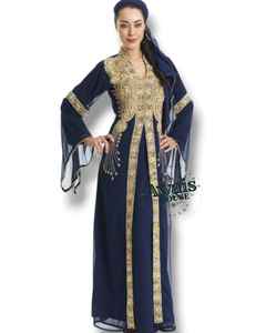 Vestido Largo de Noche Estilo Abaya Kaftan Recto Islámico Modesto para Mujer de AWAIS House, Tejido de Chifón Lavable Ecológico con Cuentas - Product Image 1