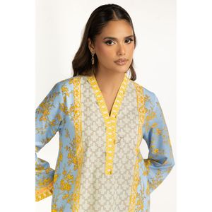 Conjunto de Dos Piezas para Mujer, Color Azul Cielo, Estampado Cambric, Diseño sin Cuello, Tela Crepé, Largo por Encima de la Rodilla, para Primavera/Verano - Product Image 4