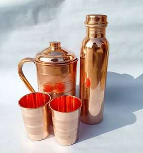 เหยือกน้ำทรงกลมและแก้วน้ำทองแดงแท้ ดีไซน์ล่าสุด เป็นมิตรกับสิ่งแวดล้อม เหมาะสำหรับตกแต่งบ้านและสำนักงาน พร้อมหูจับ - Product Image 1