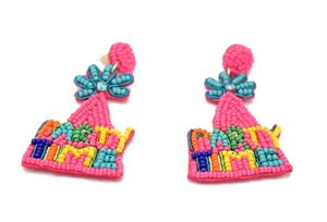 ตกแต่งวันเกิดแฟชั่นเอาท์ฟิตติ้งปาร์ตี้หมวกทรงกรวยต่างหูลูกปัดสำหรับขายทั่วโลกต่างหูสีชมพูสีสันสดใส - Product Image 6