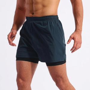 Shorts de course pour hommes à double couche, en polyester, pour l'entraînement sportif et la gym, taille personnalisée, couleur unie, vêtements de sport actifs - Product Image 1