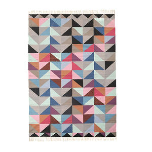 Tapis géométriques brodés à la main en coton 100% de conception moderne fabriqués en Inde pour le salon - Product Image 1