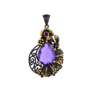 สร้อยคออเมทิสต์สีม่วงลูกแพร์สำหรับผู้หญิงจี้เงินสเตอร์ลิง925สีดำโรเดียมชุบทองของขวัญวันเกิด - Product Image 1