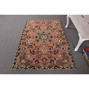 Vintage Rug, Accent 3.7x5.4 ft Turkish Rug, <b>Red</b> Animal Print <b>Wool</b> Rug - Product Image 1