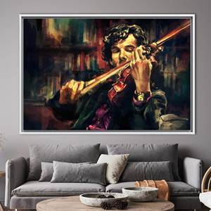 Elegant Printed Canvas Art: Violinist in Modern Music Room,1P:<b>White</b> <b>Framed</b> - Product Image 1