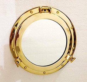Espejo de ojo de buey de latón náutico recubierto de oro Espejo de ojo de buey de pared de latón de lujo con acabado chapado en oro en moq bajo - Product Image 6