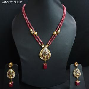 Collier pendentif Kundan en perles rouges fait à la main avec boucles d'oreilles bijoux de mariée ethniques indiens traditionnels pour femmes et filles - Product Image 1