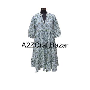 Vestido Midi Moderno de Verano para Mujer, Estampado Floral, Cuello en V, Casual, 100% Algodón, Decoración con Botones, Estilo Natural para Diario - Product Image 1