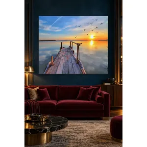 Impression sur toile de l'embouchure du quai Fida s'étendant sur le lac au coucher du soleil avec des oiseaux - Product Image 2