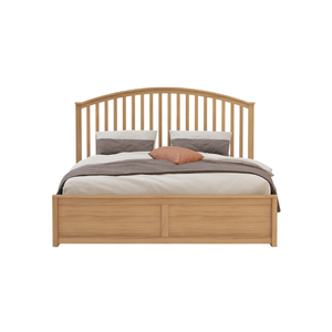 Lit en teck classique moderne pour chambre principale et intérieur de complexe hôtelier avec tête de lit à lattes verticales et pied de lit en panneau massif - Product Image 2