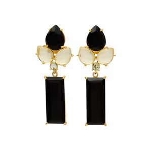 Nouvelle arrivée boucle d'oreille de forme carrée géométrique avec chaceldony laiteux et boucle d'oreille en pierre précieuse onyx noir design ethnique par Gemstone - Product Image 1