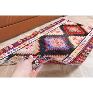 Tapis vintage, petit tapis turc 2,4x4,8 pieds, tapis oriental en laine rouge et bleu - Product Image 3