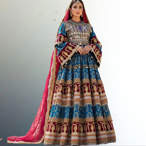Vestido Tradicional Pakistaní Vintage para Pareja, Ropa Étnica Cultural Hecha a Mano para Bodas, Chaleco, Largo hasta el Suelo, Manga Larga, Floral - Product Image 3