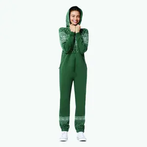 Print Detail and Embroidered Logo 50% Polyester 50% Cotton Side Pockets with Zipper Closure Unisex Green Alpine Jumpsuit