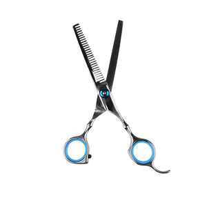 Tijeras de adelgazamiento del cabello con esmalte de espejo con anillo de goma azul y tornillo ajustable para el hogar y el salón, tijeras de adelgazamiento de peluquero - Product Image 4