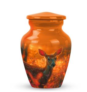 Urne en forme de cerf ambré Forest Sunrise Orange Urne décorative en verre pour les cendres Urnes funéraires décoratives modernes - Product Image 1