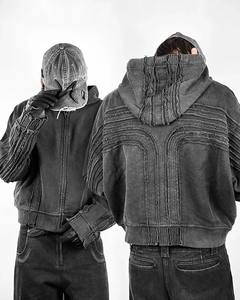 Sudaderas con capucha para hombre, pantalones de chándal con diamantes de algodón 100% de imitación y Sudadera con capucha, conjunto de lavado ácido, cremallera completa de gran tamaño, peso pesado personalizado para hombres - Product Image 2