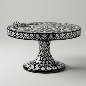 Elegant Black MOP Inlay <b>Wooden</b> <b>Cake</b> Stand Handmade Floral Pedestal for <b>Cakes</b> & Pastries - Product Image 1