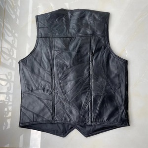 Chaleco de motocicleta para hombre, chaqueta de cuero sin mangas, chaleco con cuello en V para motorista, chaleco sólido de invierno, estilo de calle, impermeable - Product Image 3