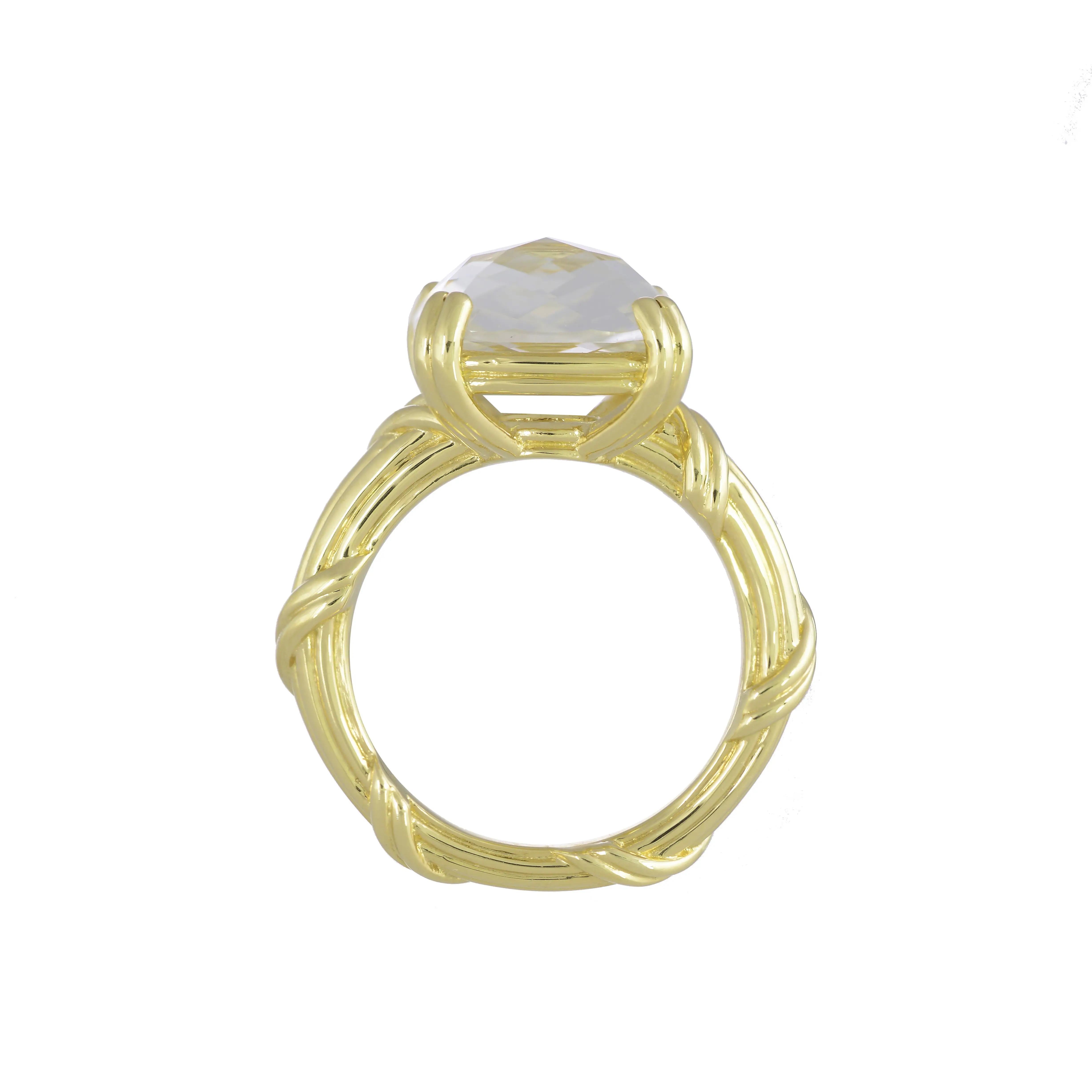 Crystal Quartz Edelsteen 925 Sterling Zilveren Ring Vergulde Piramide Vorm Zilver Designer Ring