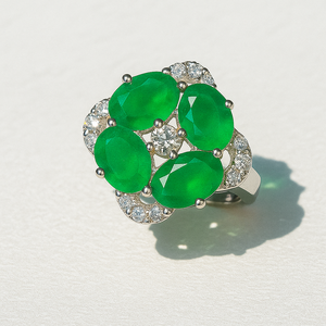 Elegant Classic Romantic Oval Cut Rhodium Plated Green Onyx CZ Silver Women's <b>Dainty</b> Band Engagement Wedding Gift Party <b>Ring</b> - Product Image 2