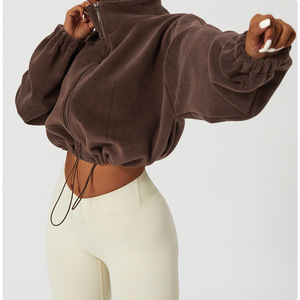 Automne hiver rembourré coupe-vent sport sweat Gym veste femmes à manches longues col montant fermeture éclair lâche chaud sweats à capuche - Product Image 2