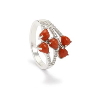 Bague Statement en Argent Sterling Plaqué Rhodium avec Corail Rouge et Zircon Blanc 2 Carats - Product Image 1