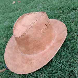 Sombrero de cuero marrón de cabra genuino Vaquero vintage Elegante cuero genuino Pinched Cattleman Gus Trending Hats - Product Image 2