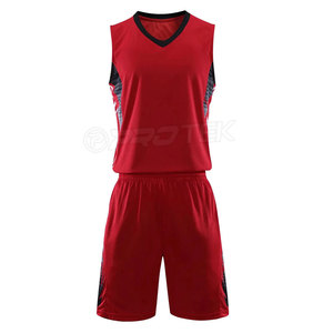 Conjunto de ropa de baloncesto juvenil rojo de alta calidad, transpirable y de talla grande, diseño Reversible simple liso - Product Image 1