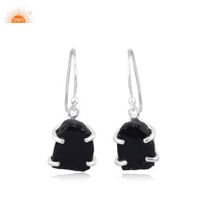 Antique Look Sterling <b>Silver</b> Natural Black Obsidian Gemstone <b>Dangle</b> <b>Earring</b> for Women Vintage Collection Custom Jewelry Supplier - Product Image 1